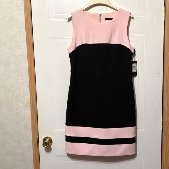 NWT New Tommy Hilfiger Colorblock Scuba Sheath Dress Pink Black MSRP $99 Size 6 - Picture 2 of 12